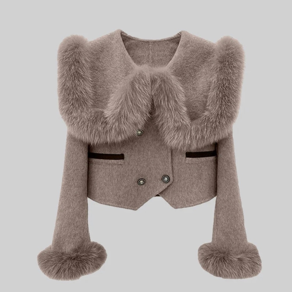 Sierra Darien Alpaca Wool and Fox Fur Women's Teddy Jacket in Taupe